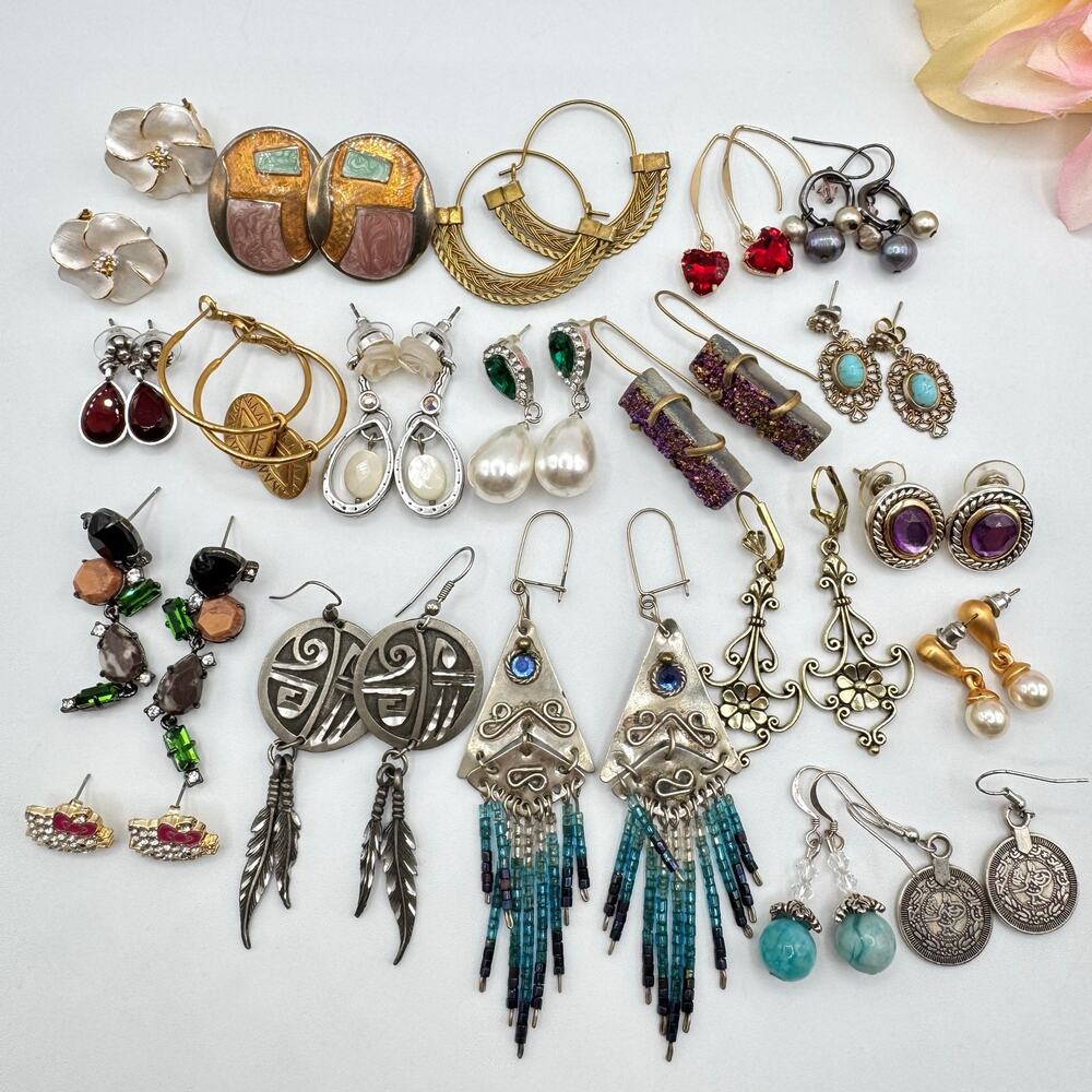 Pierced Earring Lot Costume Jewelry Mixed Styles Vintage To Now Reseller 20 Pair